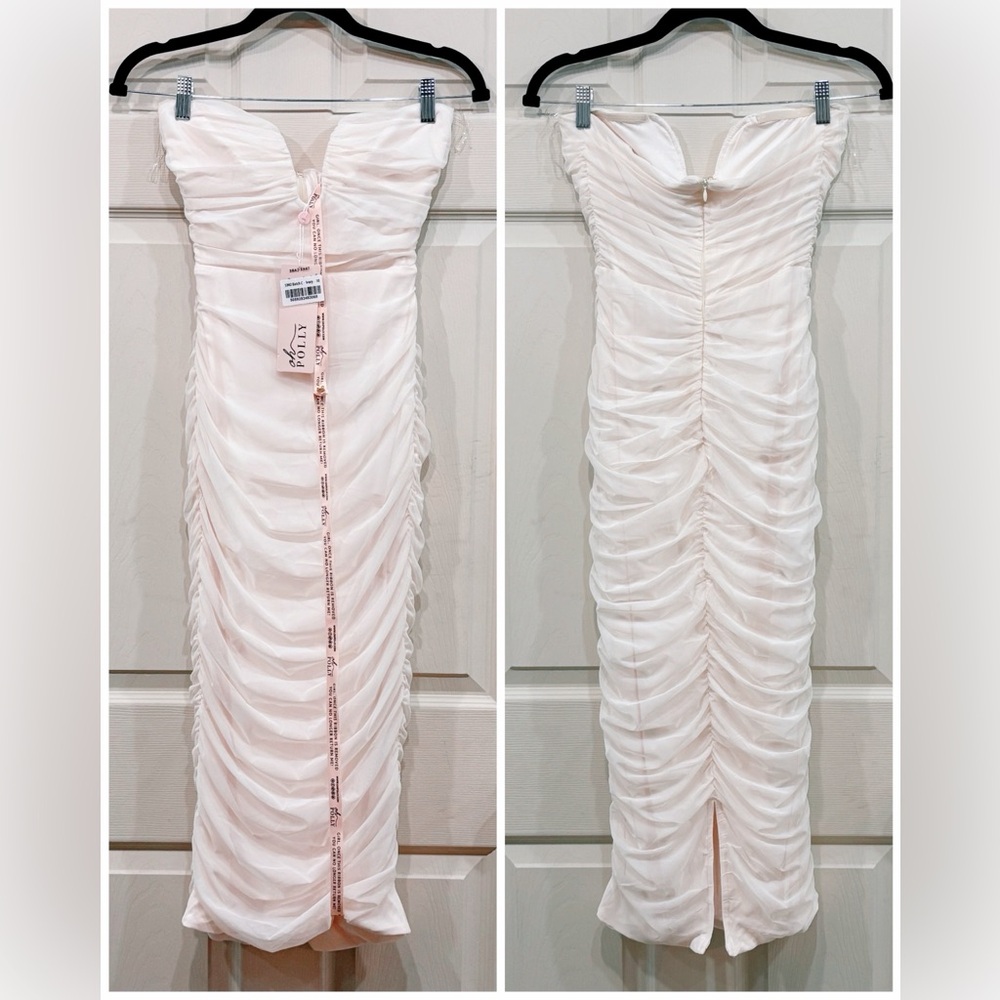 Ivory Ruched Strapless Bodycon Dress
